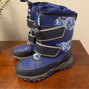 Lands' End Blue and Gray Snow Boots with Velcro Straps
